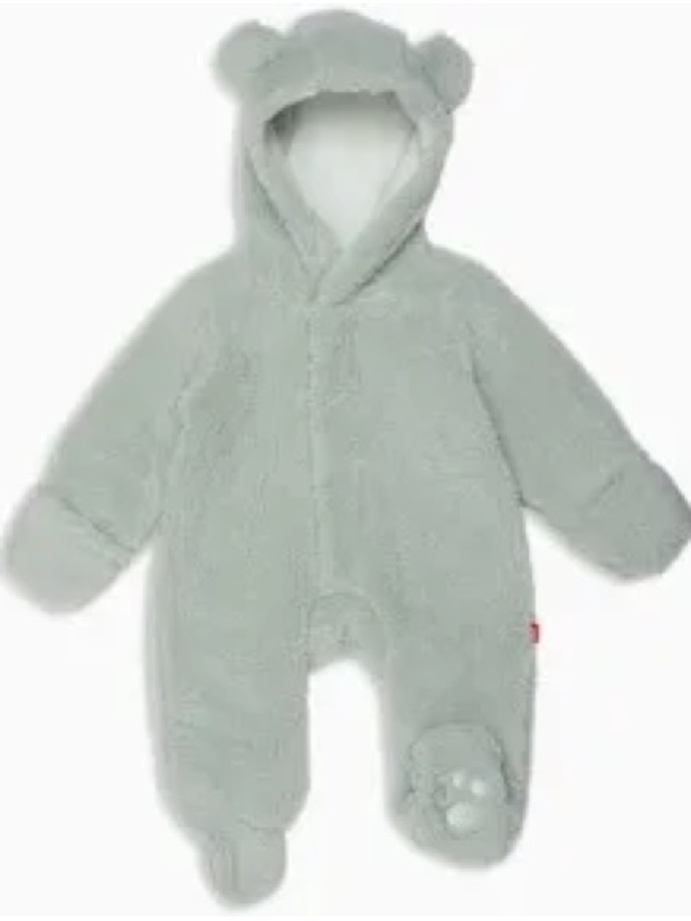 Magnetic Me Plush Hooded Baby One-Piece in Light Gray with Bear Ears-Fleece Pram